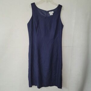 Worthington Dress Womens Size 6 Navy Blue Linen Rayon Sleeveless‎ Sheath Classic